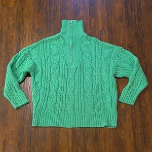 Topshop Oversized Vibrant Green Cable Knit Turtleneck Sweater Size Small